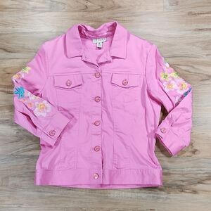 🔹️LeiLei Collection Pink & Floral Embroidered Buttoned Jacket Medium